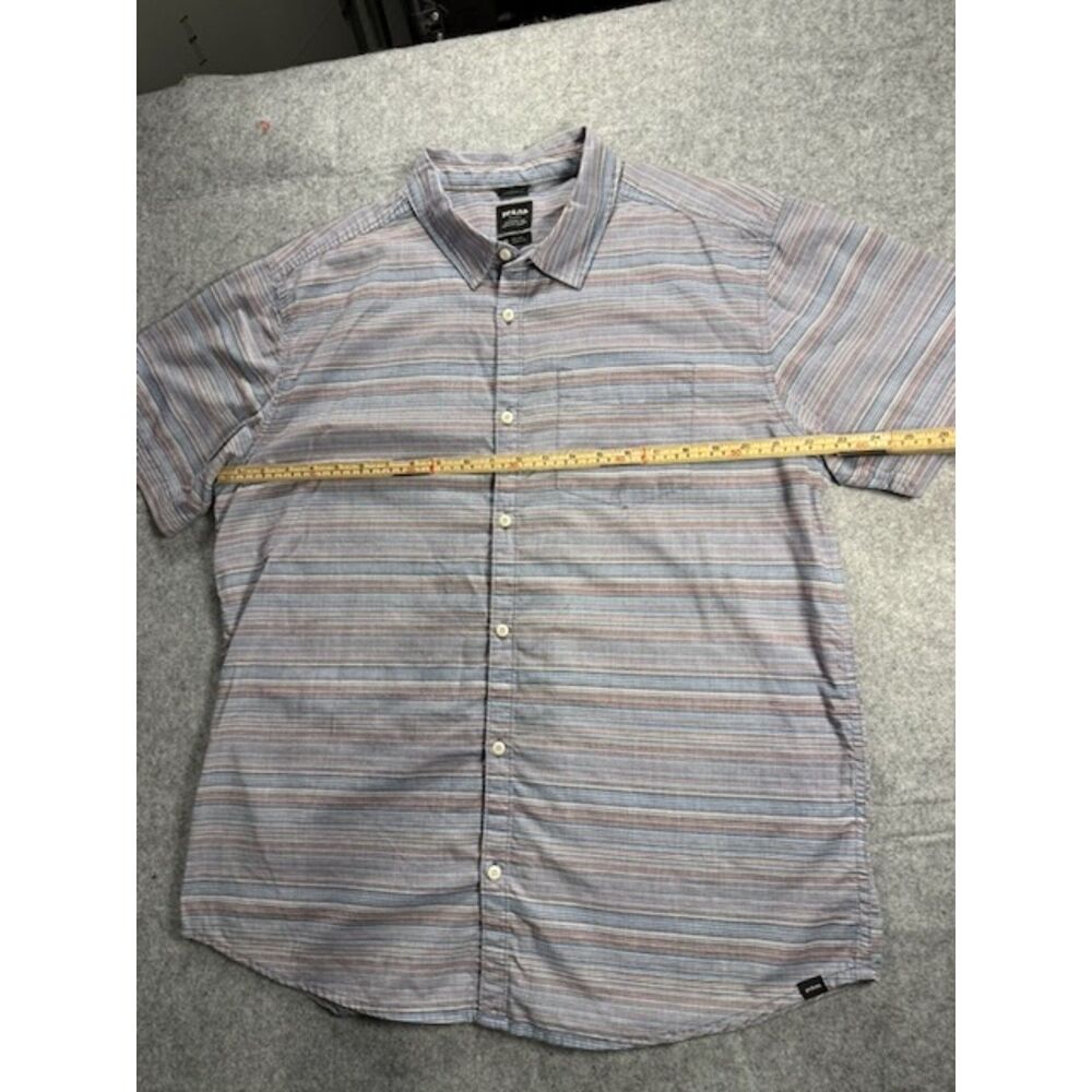 prAna Men's XL Organic Cotton Striped Short Sleeve Button Up Shirt Blue - Picture 4 of 7